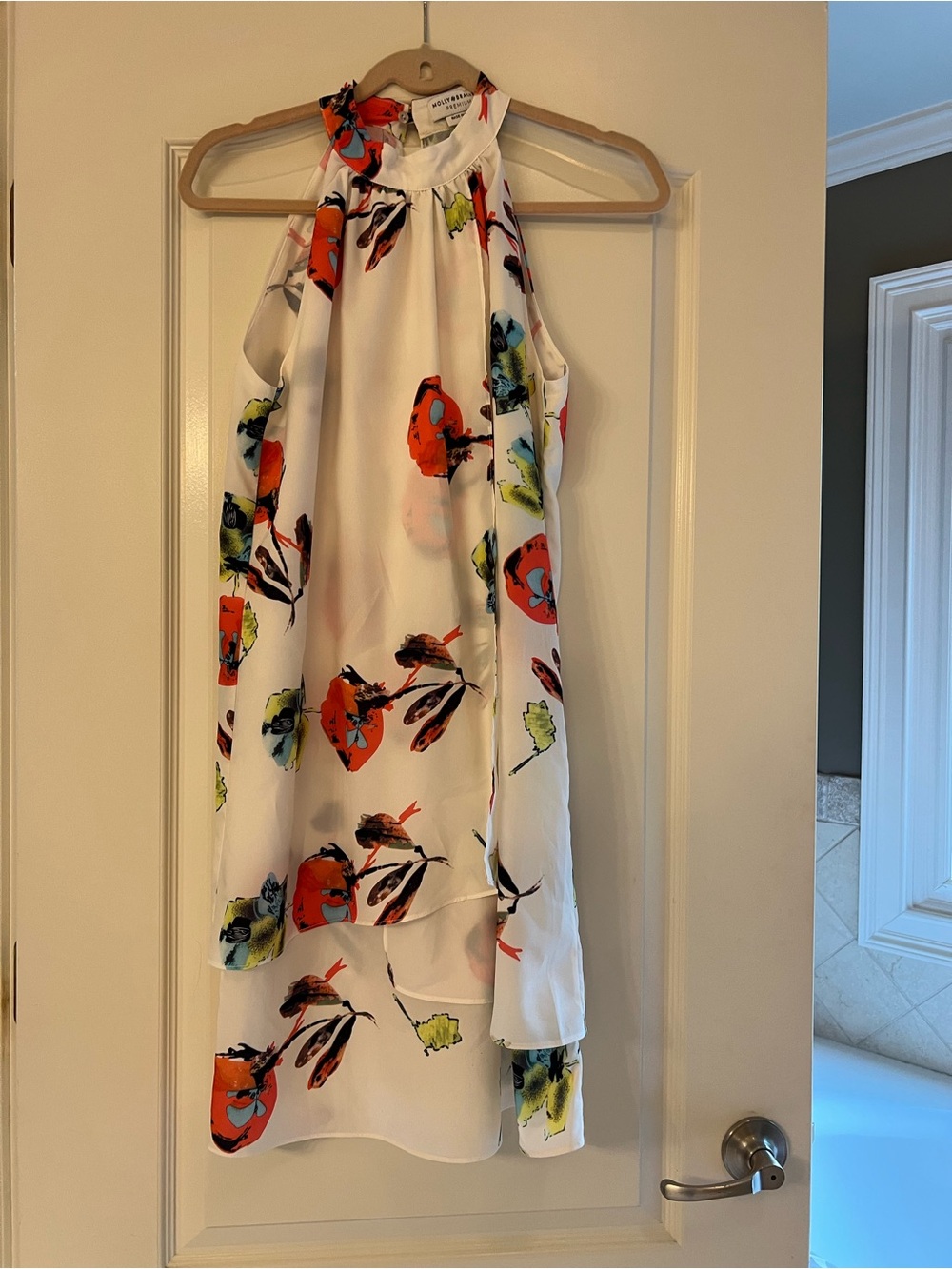 Molly Bracken Cream Mini Dress with Orange & Green Floral Print
